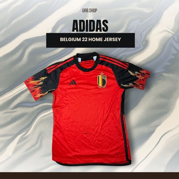 Belgium 2022 Home Jersey Adidas Medium Red/Black With Flame Sleeve Design - Picture 1 of 6